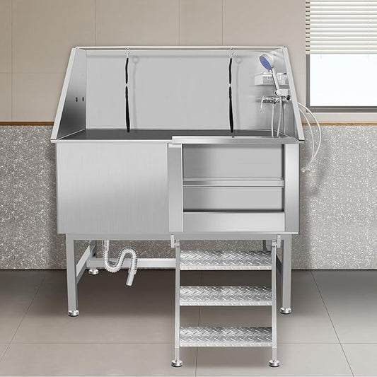 Dog Washing Station Large Dogs Grooming Tub Professional Stainless Steel Dog Bathtubs Bathing Tub Pet Washing Station For Home With Steps