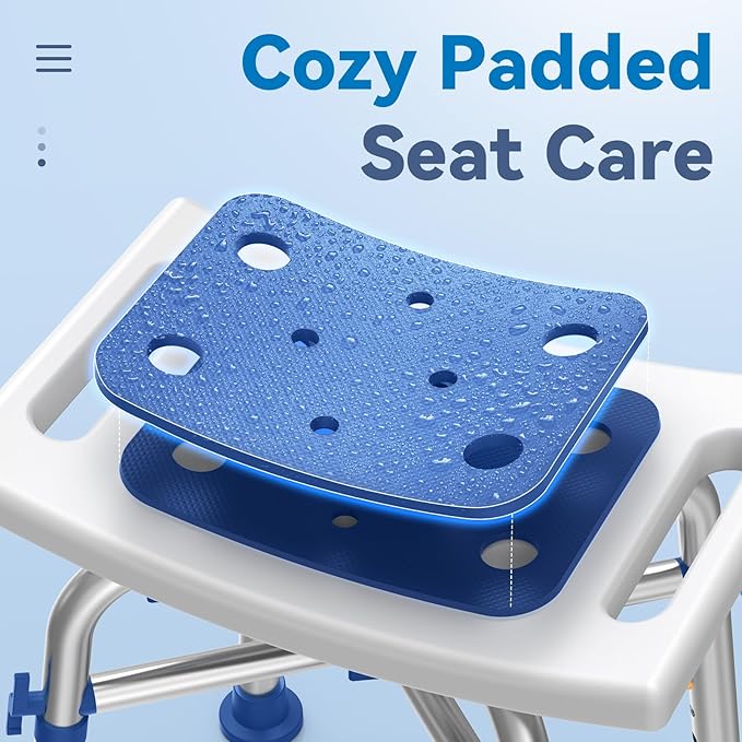 FSA/HSA Eligible Heavy Duty Shower Chair for Inside Shower, 500lb Weight Capacity, Height-Adjustable Shower Bench with Padded Seat, Shower Stool Suitable for Elderly and Disabled