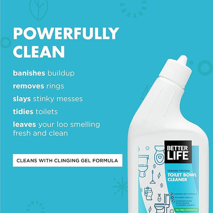 Better Life Toilet Bowl Cleaner, Plant-based, Stain & Odor Remover, Tea Tree & Peppermint Scent Cleaning Gel, Liquid Bathroom Cleaners for Household, 24 Oz, Pack of 2