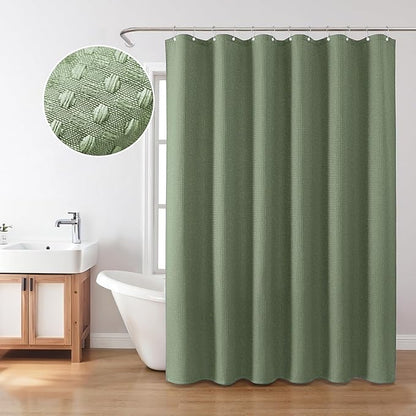 Inhousolu Fabric Shower Curtain Waffle Weave, Sage Green 230 GSM Heavy Duty, Weighted Hem, 12 Metal Hooks, Water Repellent, Machine Washable, Hotel Spa Luxury Bath Curtain Set, 60 x 72 Inch