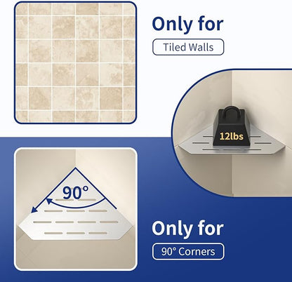 Corner Shower Shelf, 304 Stainless Steel Pentagonal Heavy Duty Floating Corner Sheves Slot Design Recessed Bathroom Shelf for Tiled Wall 2 Pack(Brushed, 8"-2 Pack)