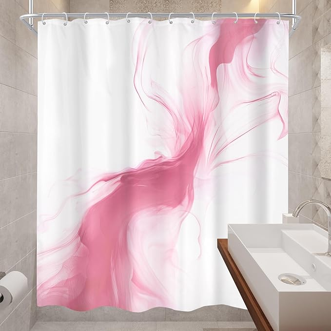 Cinbloo Pink Shower Curtain 60Wx72H Abstract Marble Ombre Modern Ink Texture Cute Elegant Luxury Bathroom Curtain Set Smoke Shapes Minimalist Simple Girls Girly Women Bath Bathroom Accessories Decor