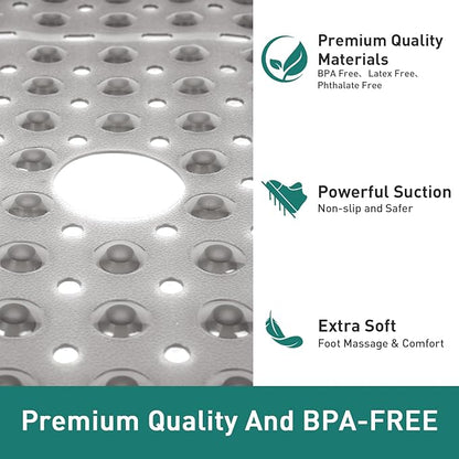 Large Square Shower Mat Non Slip 27 x 27 Inch, Soft Bath Mat Tub Mat for Inside Shower Bathroom Floor, Shower Stall Mats With Big Suction Cup Drain Holes, Easy Washable, BPA-Free, Clear Gray