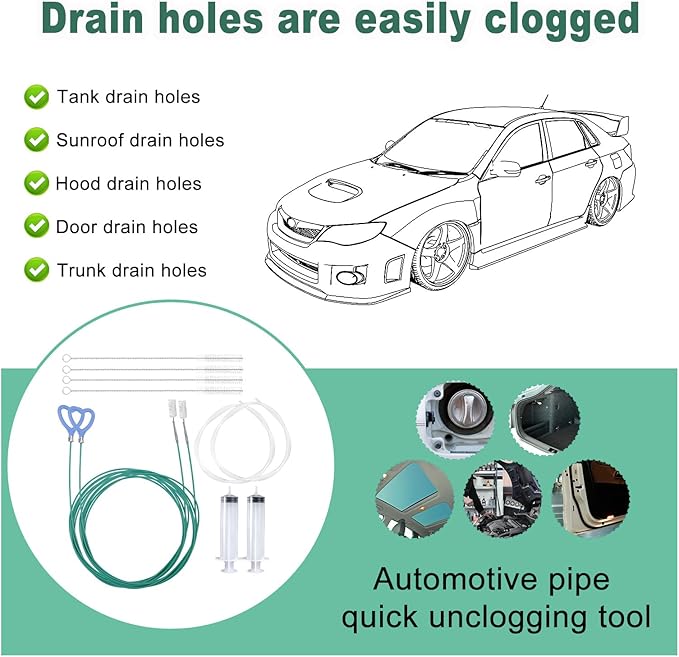BOXOB 10 Pcs Car Sunroof Drain Cleaning Tool, 2 118in Flexible Long Pipe Cleaners with 4 Cleaning Brush 2 Syringe & Syringe Hose Heart Shaped Handle Soft Drain Brush for Auto Sunroof Wiper Hole