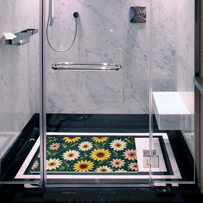 Bath Tub and Shower Mats, Non Slip Bathmat with Drain Holes and Suction Cups for Bathroom Floor, 15.1 x 26.8 Inch (Cute Pixel Daisies Floral Pattern)