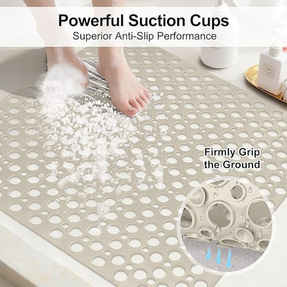 Anti Slip Shower Mat with Suction Cups,27x27 Inch Quick Drain TPE Non Slip Shower Mats for Inside Shower,Large Bath Mat for Shower Soft on Feet, Easy to Dry&Cut Machine Washable