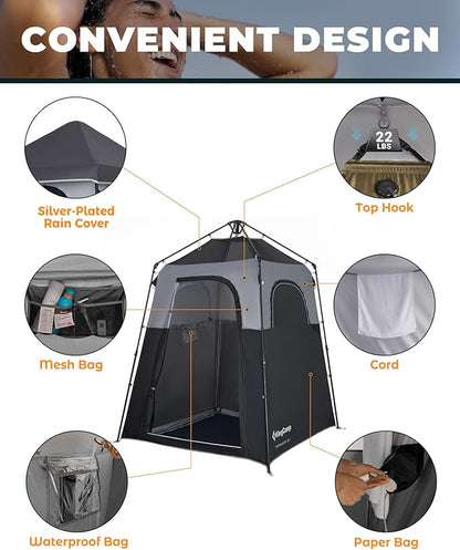 KingCamp Instant Shower Tent, Portable Superior Stable Privacy Shelter, Large Room Outdoor Toilet Tent with Floor for Beach, Camping & Hiking, Setup in Under 60s