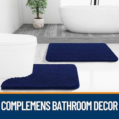 OLANLY Bathroom Rugs 47x24, Extra Soft Absorbent Chenille Bath Rugs, Rubber Backing Quick Dry, Machine Washable Bath Mats for Bathroom Floor, Tub and Shower, Home Decor Accessories, Navy