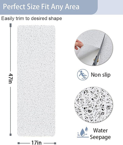 Mecko Loofah Bath Mat for Tub - Quick-Dry Non-Slip Shower Mat, Extra Thick Textured Grip Bathtub Mat for Bathroom and Shower Floor, Indoor/Outdoor Use for Wet Areas (White, 17"x47")
