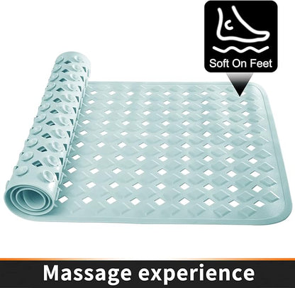 Yimobra Bathtub Mat Non Slip, Super Strong Suction Cups, 27.5"x15.5" Long Shower Mat with Drain Holes, Machine Washable Fast Draining Bath Mats, Bathroom Essentials,Mint Green