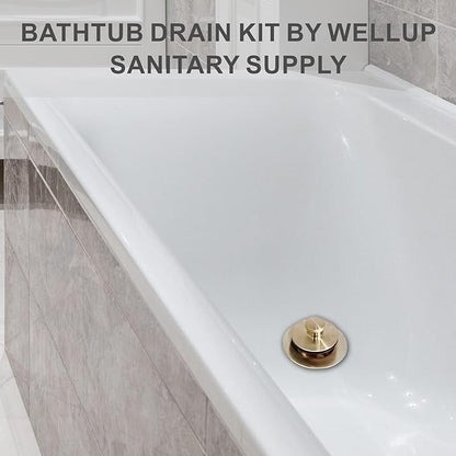 Bathtub Tub Drain Conversion Kit Assembly, Wellup Lift and Turn Twist Tub Drain Trim Kit with Two-Hole Overflow Faceplate, Brushed Brass Gold