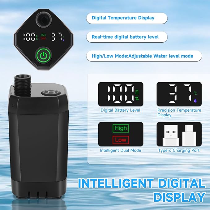 Portable Shower for Camping, Rechargeable Camping Shower Pump with LED Display of Battery Level and Temperature