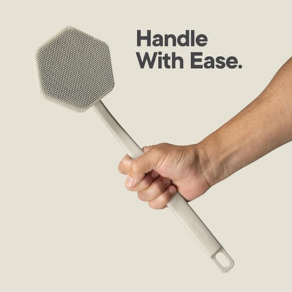 TOOLETRIES Silicone Back Scrubber - Exfoliating Shower Brush, Back Washer for Men, Durable Back Brush with Long Handle - Long Lasting Bath & Shower Accessories - Sand