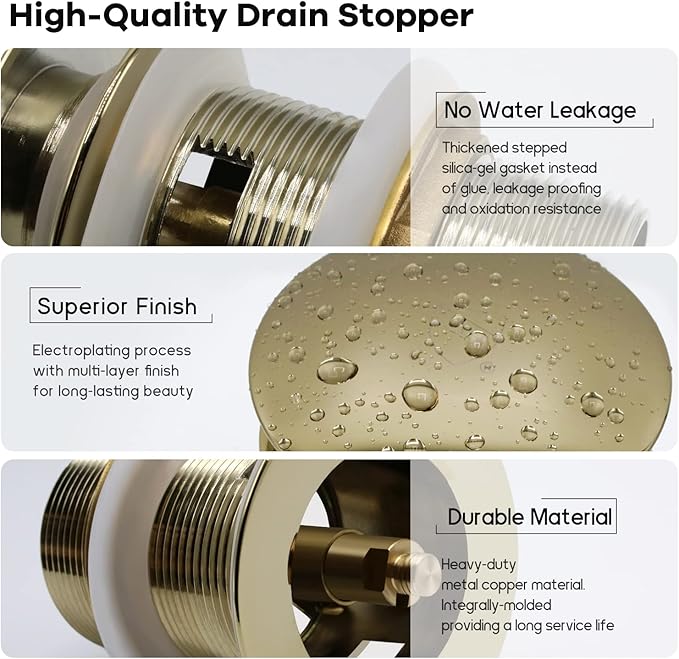 FerdY Pop-up Drain for Freestanding Bathtub, Gold Finish, cUPC Certification, Freestanding Bathtub Drain Stopper