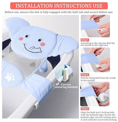 AIR&TREE Baby Bath Seat Support Net, Quick Drying, Adjustable, Comfortable, Non-Slip, Infant Bathtub Sling Shower Mesh for a Tub, with Safety Support Corners (Blue)