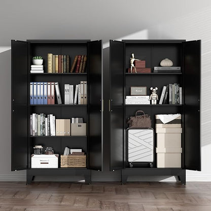 COFaR Black Farmhouse Storage Kitchen Pantry Cabinet with 2 Barn Door, 3 Adjustable Shelves and Legs, for Cupboard/Dining Room/Bathroom/Living Room/Office/Laundry Room (Black, 61" Farmhouse)