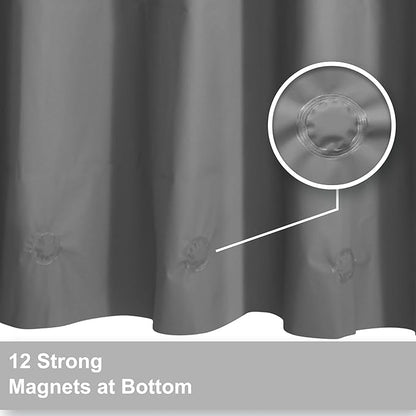 Clawfoot Tub Shower Curtain with 12 Magnets - 36 Metal Hooks Included, 180" W x 70" H Wrap Around, Waterproof PEVA Shower Liner for Bathroom, PVC Free, Metal Grommets - Dark Gray, 180x70