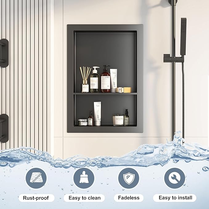 12x18 Black Shower Niche for Shower Wall,Bathroom Medicine Cabinet Recessed,Surface Mount Medicine Cabinet,Small Bathroom Wall Cabinet,Recessed Wall Niche for Over Toilet Storage/Living Room