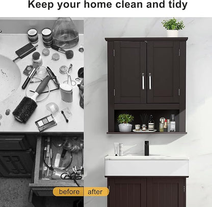 VINGLI Bathroom Cabinet Wall Mounted Espresso Wall Cabinet Floating Cabinet for Wall Storage Bathroom with Doors and Adjustable Shelf Medicine Cabinet Organizer