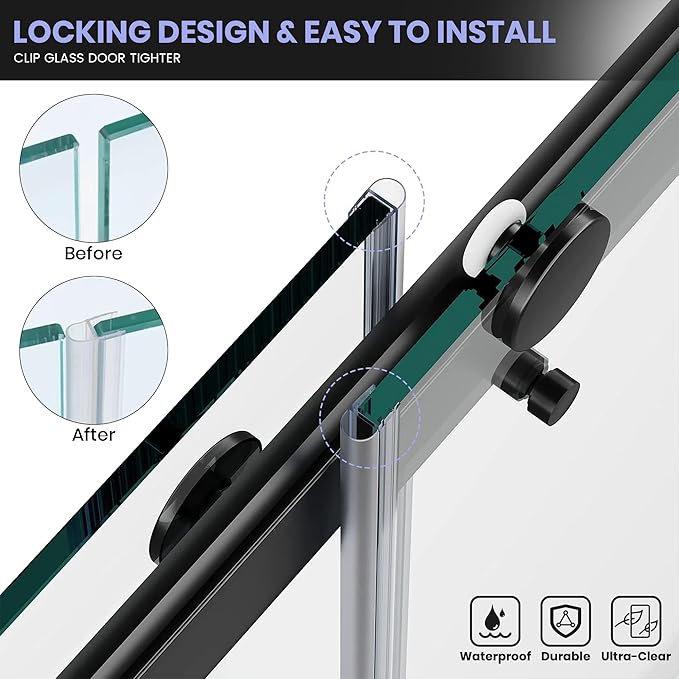 Bathroom Shower Door Seal Strip, 2PCS 78 Inch Shower Door Bottom&Side Seal Strips, U-Type PVC Transparent Shower Door Seal Strip for 5/16"(8MM) Frameless Shower Door