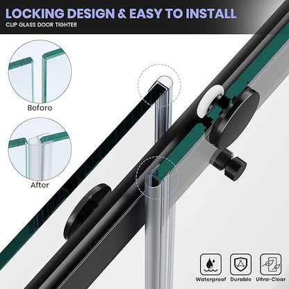 Bathroom Shower Door Seal Strip, 2PCS 78 Inch Shower Door Bottom&Side Seal Strips, U-Type PVC Transparent Shower Door Seal Strip for 1/4"(6MM) Frameless Shower Door