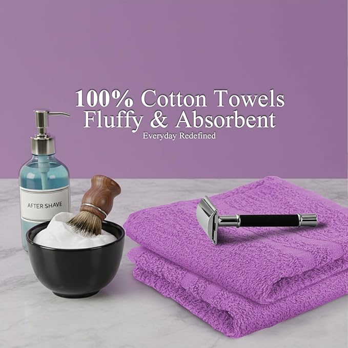 Hand Towels (Pack of 24) Purple Economy Salon Towels - 100% Cotton Spa Towel – 16 x 27 Inches Highly Absorbable, Facial, Gym, Hair Towels Face Towels Bulk (Not Bleach Proof)