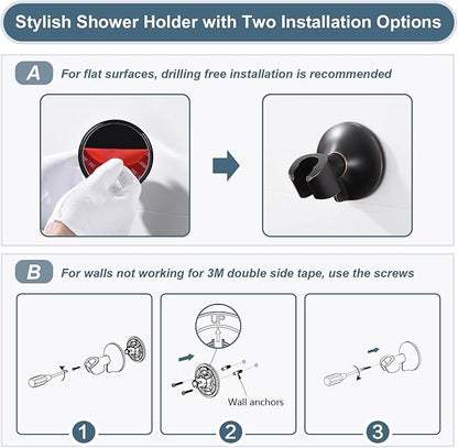 BRIGHT SHOWERS High Pressure Rain Shower Head Combo with Double Extension Arm, 8 Inch Rainfall Shower Head with Handheld Spray, Height Adjustable Dual Square Showerhead Set, Oil-Rubbed Bronze