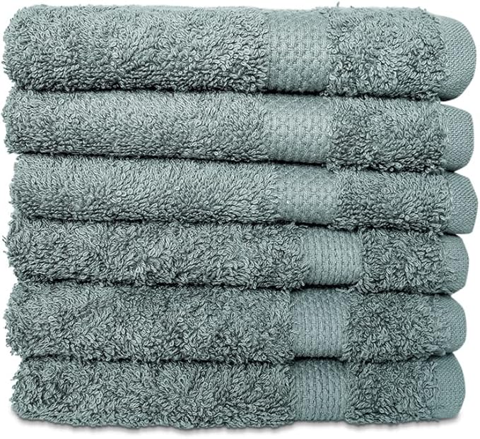 Hencely Premium 6-Pack Washcloths 12x12 Inches Soft Turkish Cotton High Absorbent and Quick Dry Dishtowel for Kitchen and Bath (Wash Cloth 6 Pack, Dark Green)