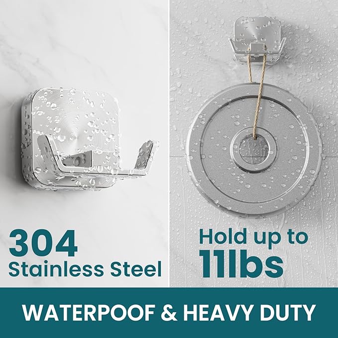 TAILI Patented Strong Suction Cup Hook, Thickened 304 Stainless Steel Bathroom Suction Holder for Towel, Loofah, Bathrobe, Damage-Free Hanging Shower Wall Hook, Double-Hook Widening Design, Silver