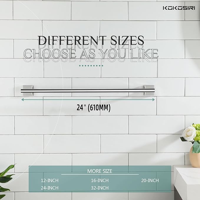 KOKOSIRI Bath Towel Bar Bathroom Towel Holder for Toilet Kitchen 24 Inch Necklace Holder, 2 Pack Chrome Stainless Steel B4005CH-L24-P2