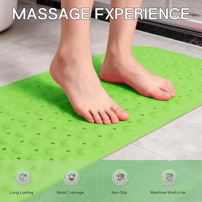 Anti-Slip Bathtub Shower mat, 39.3×15.7 inch（Approximately 100 × 40cm） Soft Oversized Machine Washable Non-Slip Bathtub mat with Drainage Holes, Bathroom Floor Suction Cup.（1-Opaque Pea Green）