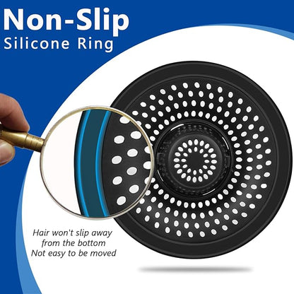 MFTEK Drain Hair Catcher Tub Drain Protector, Stainless Steel Bathtub Shower Drain Hair Stopper Strainer Trap for Shower Bathroom Sink to Catch Hair (Black)