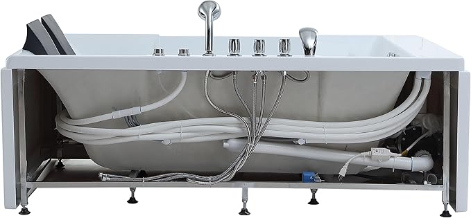 Empava 1125W Whirlpool Tub,72" x 48" Jetted Bathtub for 2 Person, Hydro Massage & Chromatherapy,ETL Certified,3 Sided Apron,Acrylic ,110 Gallons,Left Drain