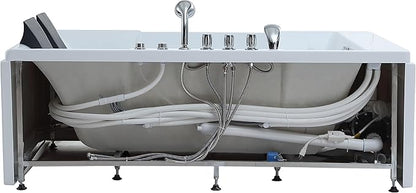 Empava 1125W Whirlpool Tub,72" x 48" Jetted Bathtub for 2 Person, Hydro Massage & Chromatherapy,ETL Certified,3 Sided Apron,Acrylic ,110 Gallons,Left Drain