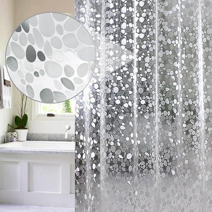 EurCross Stall Shower Curtain Liner for Narrow Small Showers 54 x 72inch, 1.15LB Heavyweight Waterproof Clear EVA Cobblestone Shower Liner with 5 Magnets and Hooks, 9 Metal Holes