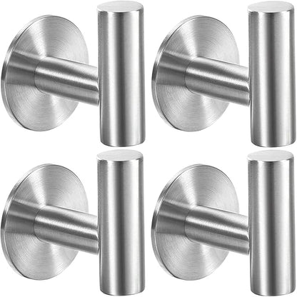 Vuzvuv Adhesive Brushed Nickel SUS304 Stainless Steel Towel Hooks – Heavy Duty Waterproof, Self-Adhesive Coat Robe Hook for Bathroom, Kitchen, Hotel (4-Pack)