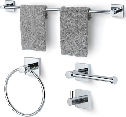 Bathroom Accessories Set Polished Chrome Towel bar Set, 4 Piece Towel Rack Set Towel bar for Bathroom Wall Mounted Durable 24 inch Towel bar Robe Hook Towel Ring Toilet Paper Holder