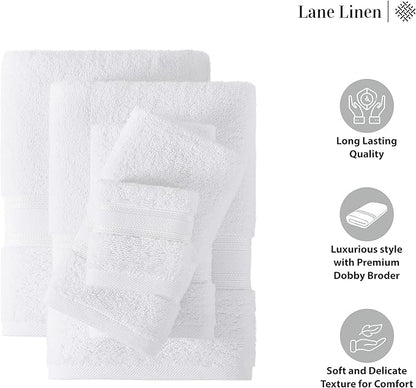 LANE LINEN Luxury Bath Towels Set - 3 Piece 100% Cotton Bathroom Towels, Quick Dry, Extra Aborbent, Super Soft Towels Set 1 Hand Towel, 1 Wash Cloths, 1 Bath Towel, White