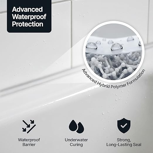 Crystal Clear Kitchen & Bathroom Sealant & Adhesive Hybrid Polymer | Superior to Silicone Caulk Sealant | Waterproof, Odorless, Paintable | Ideal for Around Bathtub, Shower, Kitchen - 300ml 1 Pack