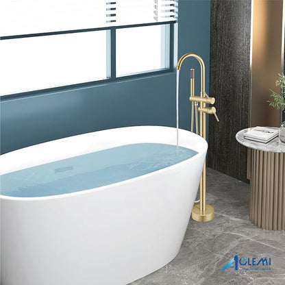 Aolemi Floor Mount Bathtub Faucet Freestanding Tub Filler Standing High Flow Shower Faucets Shower Mixer Taps, Swivel Gooseneck Spout with Cylinder Handheld Brushed Gold