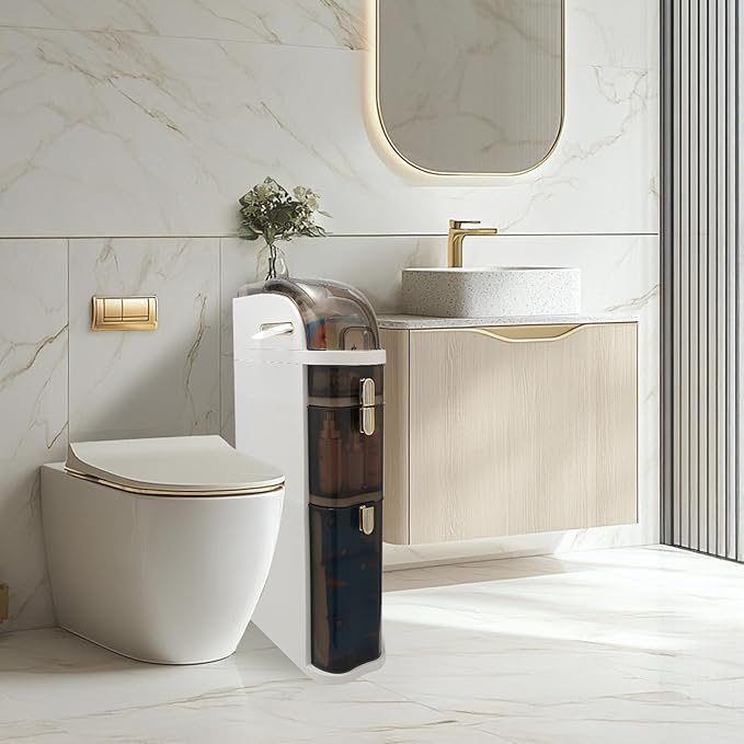 Bathroom Floor Cabinet, Narrow Bathroom Storage Cabinet, Mobile and No Installation Required, Perfect for Small Space Laundry Rooms, Toilet Areas and Living Room Gaps