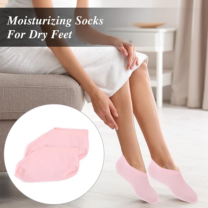 3 Pairs Foot Moisturiser Socks Overnight, Spa Cotton Socks for Foot Cream, Lotion Sock for Moisturising for Dry Feet Care, Moisturising Sock for Cracked Heel Repair Women Men (Pink)