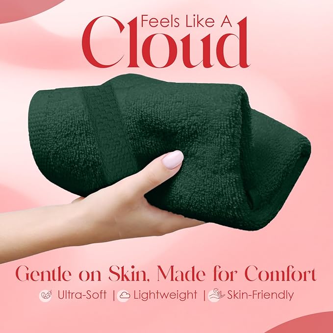 RIVERSIDE 12 Pack Premium 100% Cotton Face Washcloths, 550 GSM, 12 x 12 Inches, Soft, Absorbent Towels for Body & Shower, Bathroom Wash Clothes, Durable Face Towels Set for Spa, Gym, Hunter Green