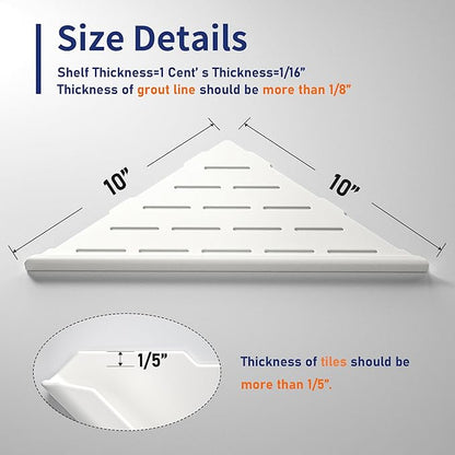 Corner Shower Shelf, 304 Stainless Steel with Slot Design for Bathroom Storage, Grout in Shelf for Tiled Wall (White, 10"-2 Pack)