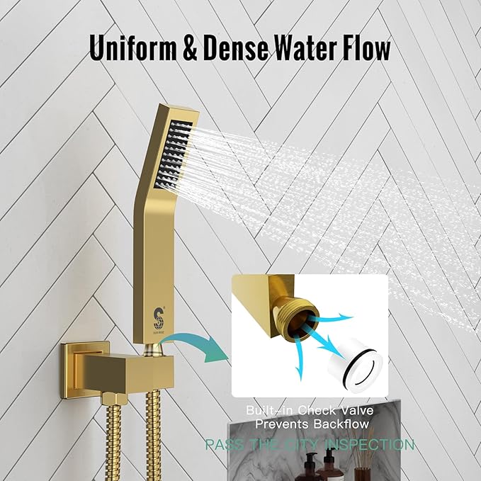 SR SUN RISE 16 Inch Ceiling Mounted Shower System Rain Mixer Shower Combo Set Rainfall Shower Head System Brushed Gold Shower Faucet Rough-in Valve Body and Trim Included