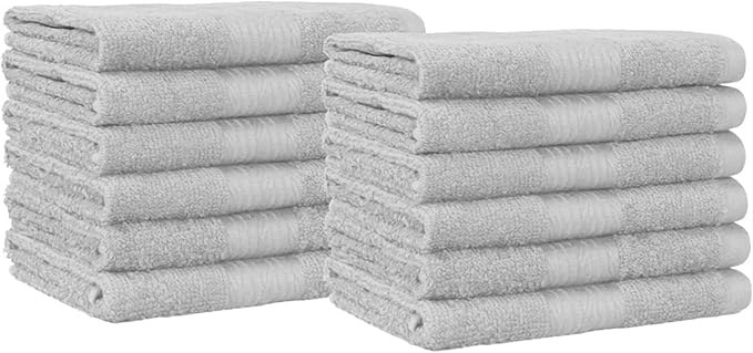 Amazon Basics Cotton Washcloths for Bathroom, Soft and Highly Absorbent, 12 in x 12 in, Gray, 12-Pack