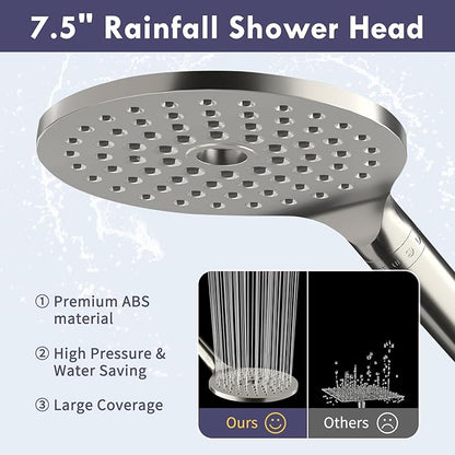 HOWUWEY Filtered Dual Shower Head with Handheld Spray Combo for Hard Water, 7.5-inch Modern High Pressure Shower Head with 9-mode Handheld and Filter, 79-inch Hose (Filtered, Brushed Nickel)