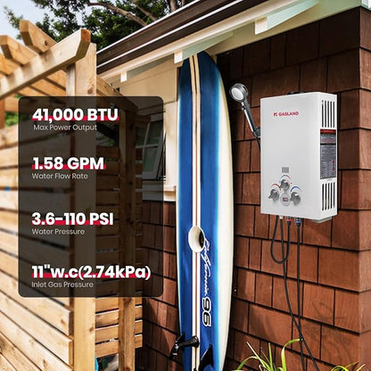 GASLAND 6L 1.58GPM Portable Propane Tankless Water Heater with Pump and 1/2" Twist-On Pipe Strainer