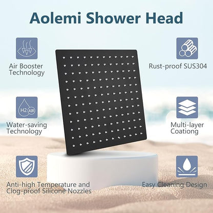 Aolemi Shower Faucet Set, High Pressure Shower System with 2-in-1 Handheld Sprayer, Wall Mount Fixture Combo with Rough-in Valve, 16 Inch Shower Head, Matte Black