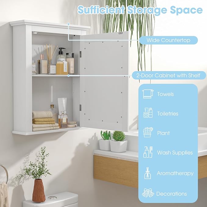 Safeplus White Medicine Cabinet with Mirror, Wall Mounted Adjustable Storage for Bathroom, Living Room, Bedroom, Entryway and Kitchen